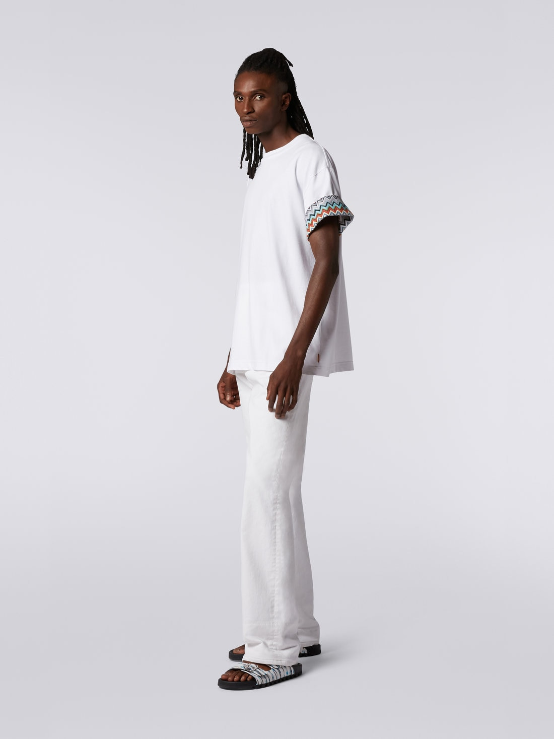 Cotton crew-neck T-shirt with knitted insert - 3