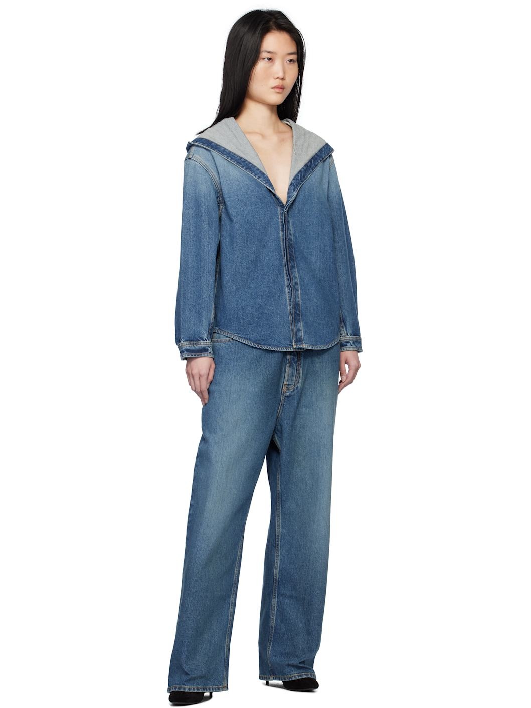Blue Knit Band Jeans - 5