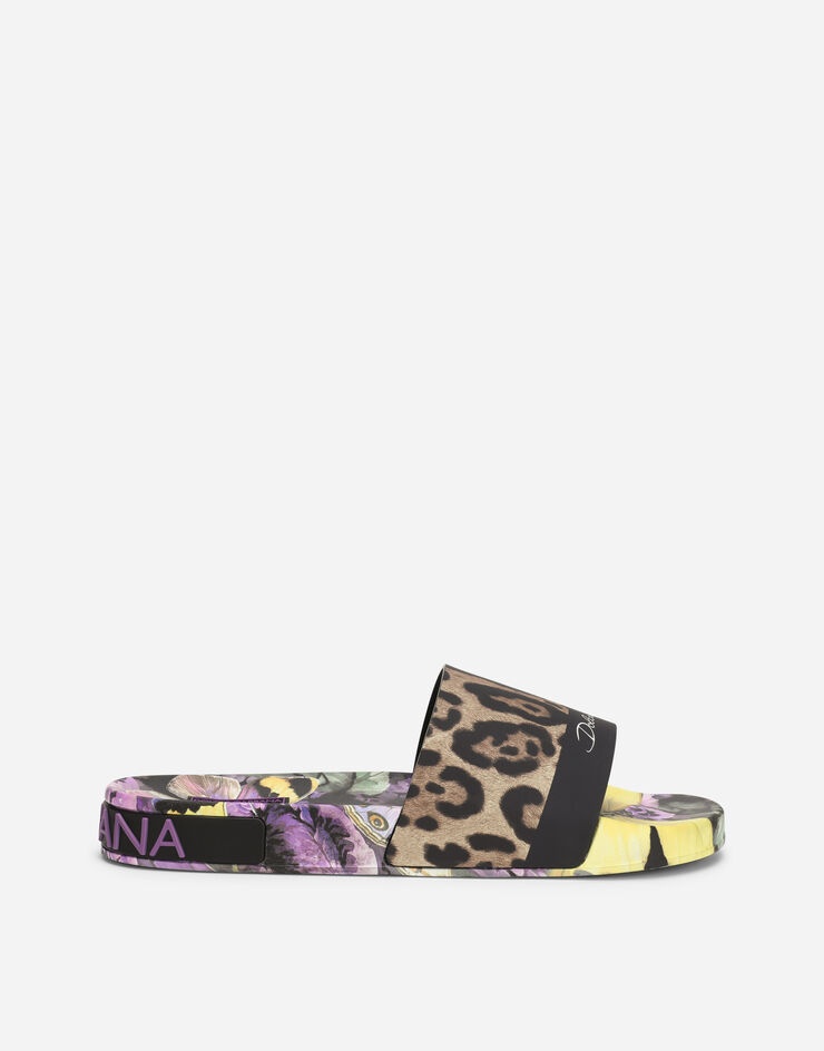 Rubber beachwear sliders with butterflies print - 1