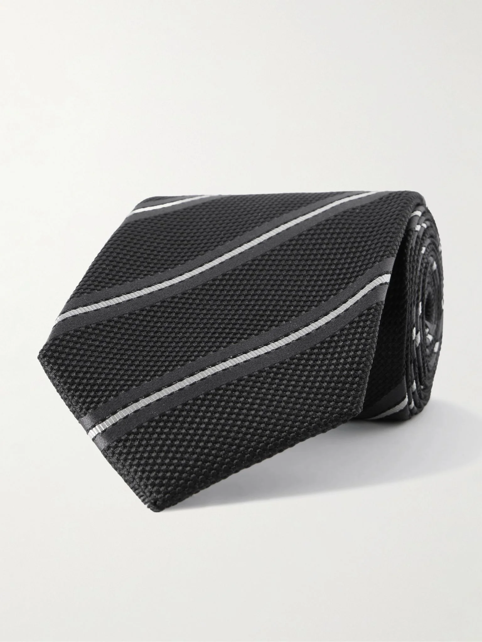 8cm Striped Knitted Silk Tie Black - 1