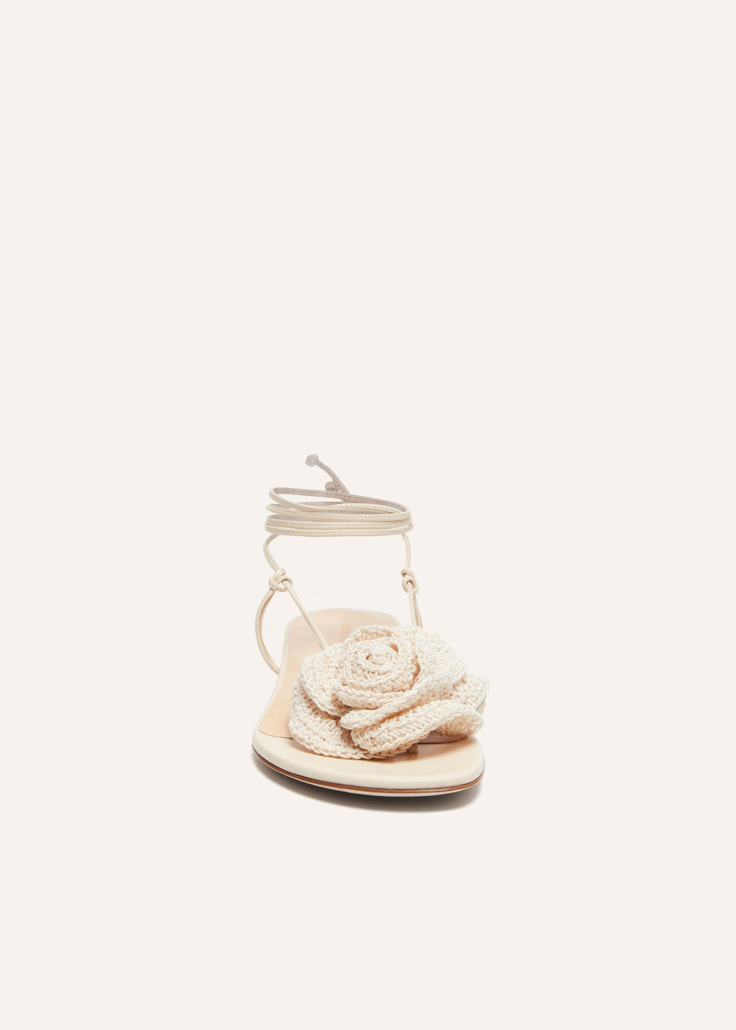 Wrap around flat flower sandals in cream crochet - 3