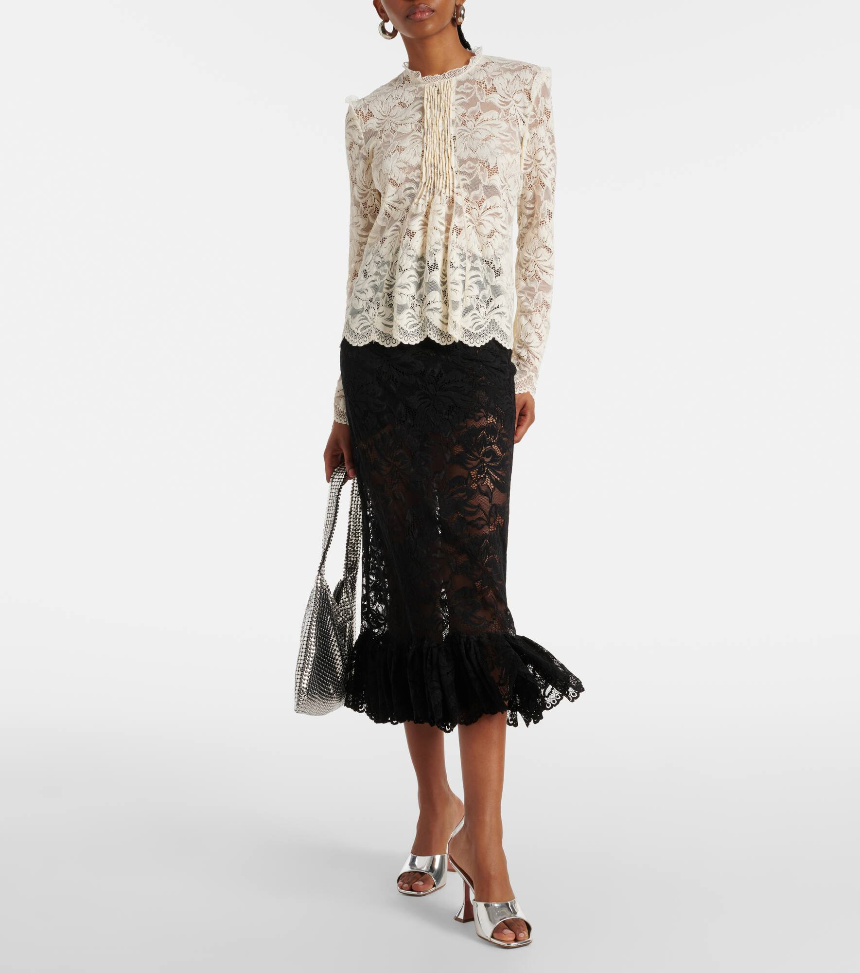 Pleated scalloped lace top - 2