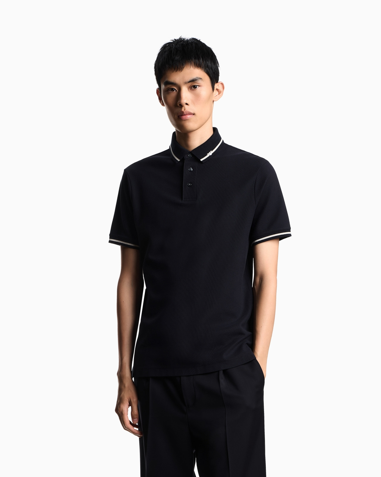 PIQUÉ POLO SHIRT WITH MICRO EAGLE EMBROIDERY AND TRIM - 4