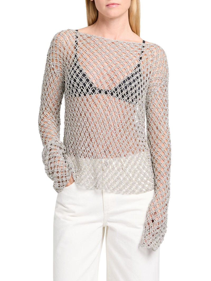 Women's Boatneck Crochet-Knit Top - Pale Champagne 3