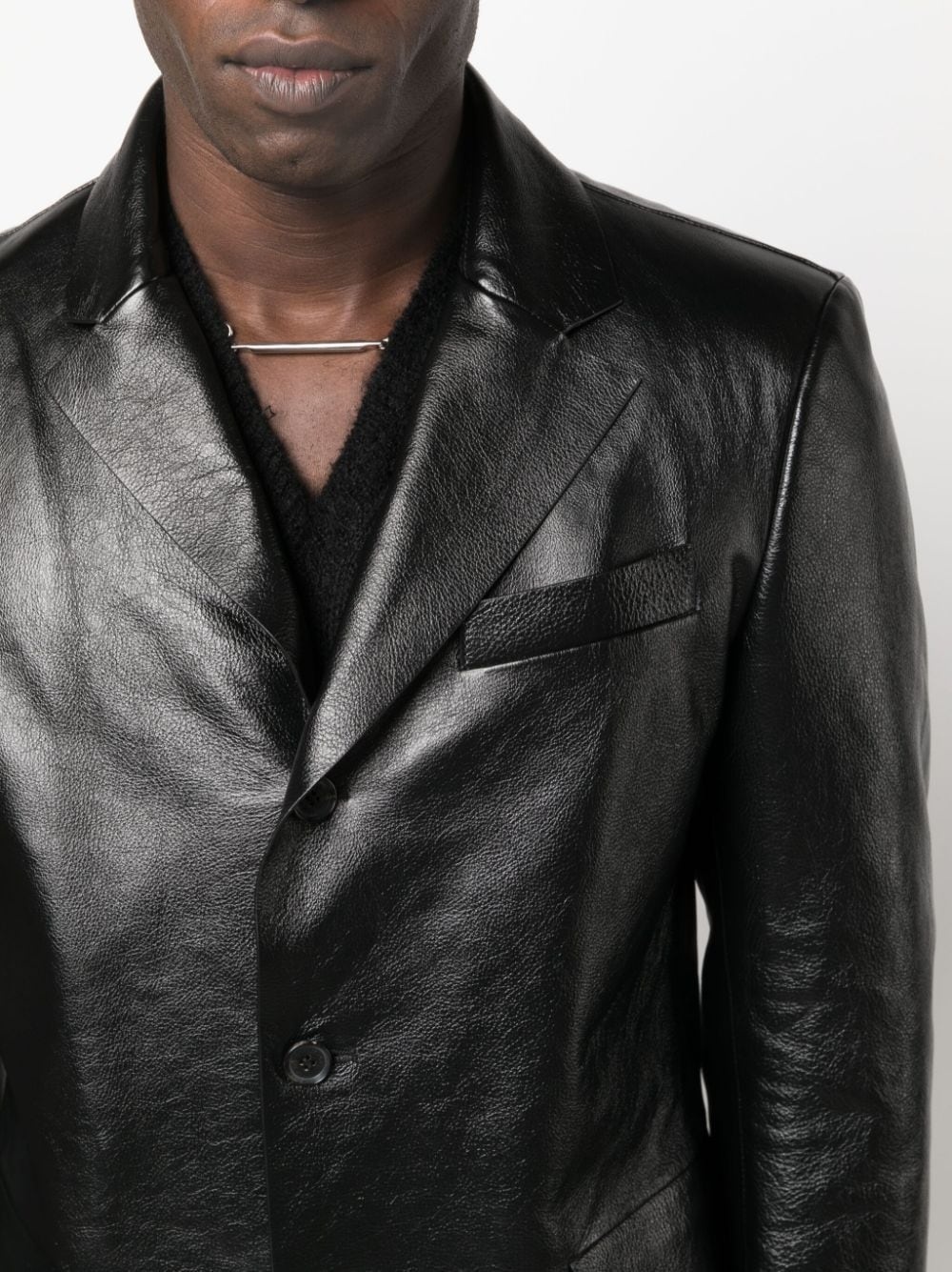 single-breasted leather blazer - 5