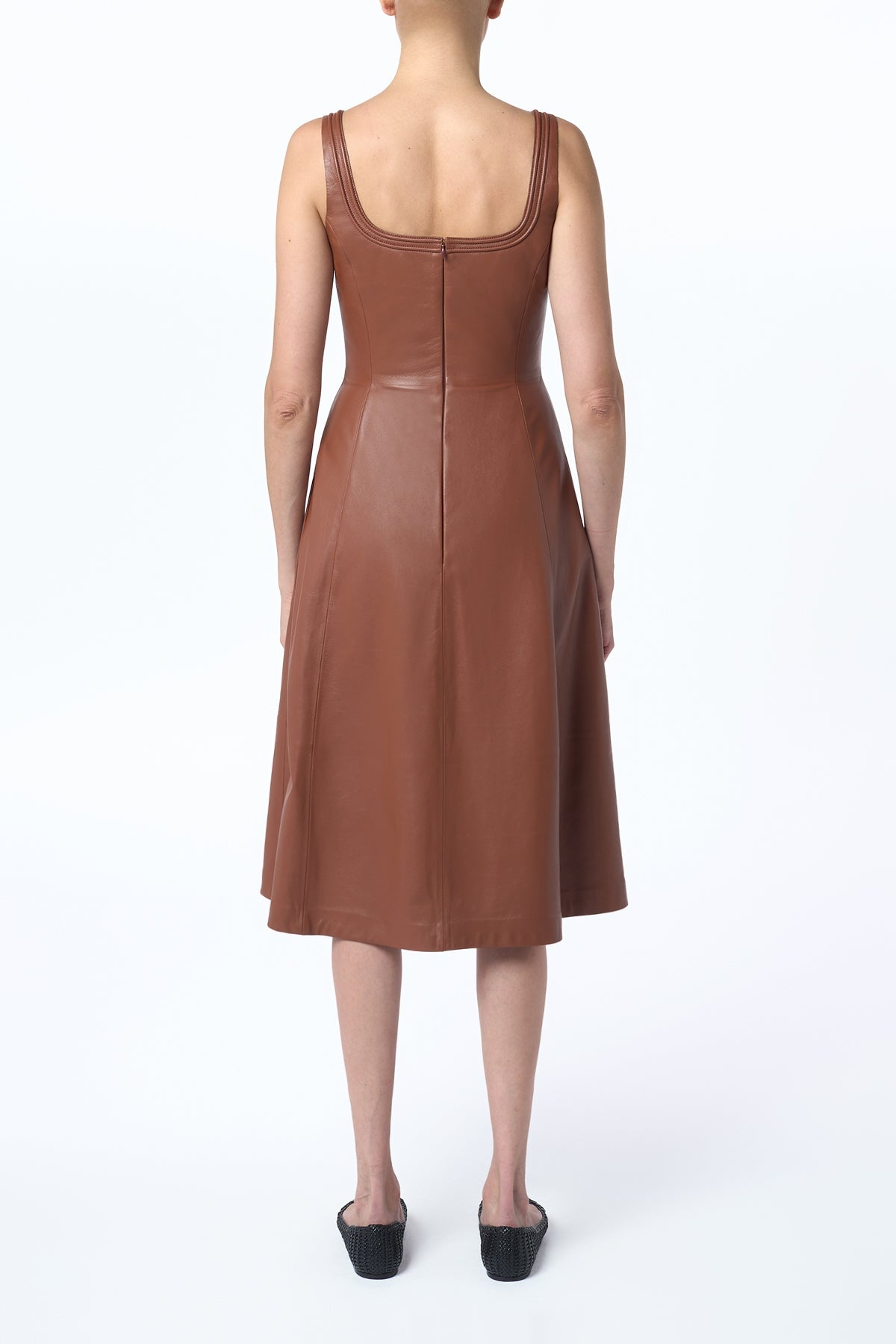 Adaline Midi Dress in Cognac Nappa Leather - 6