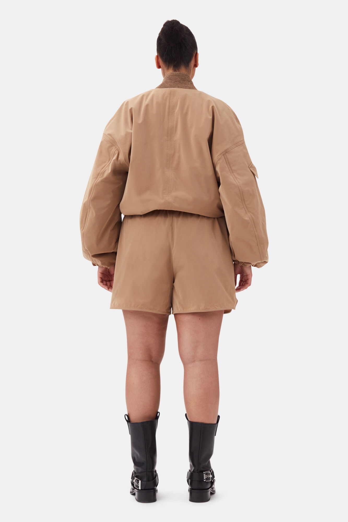 BROWN LIGHT TWILL OVERSIZED SHORT BOMBER JACKET - 9