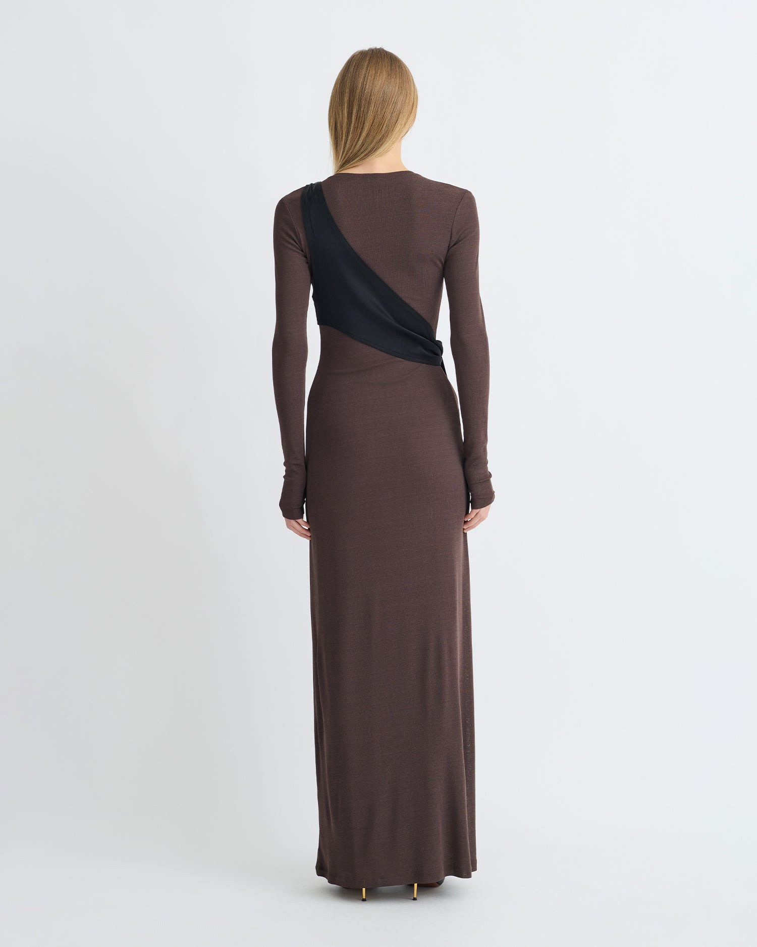 Mesh Jersey/Slip Satin Long Dress - 3