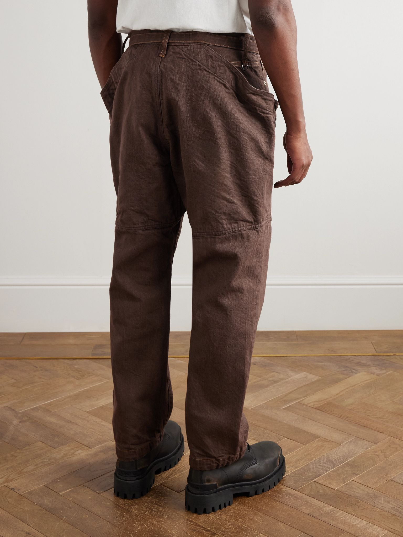 Belted Straight-Leg Jeans Brown - 4