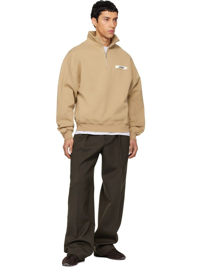 JACQUEMUS Tan 'The Gros Grain zipped-rollneck' Sweatshirt outlook