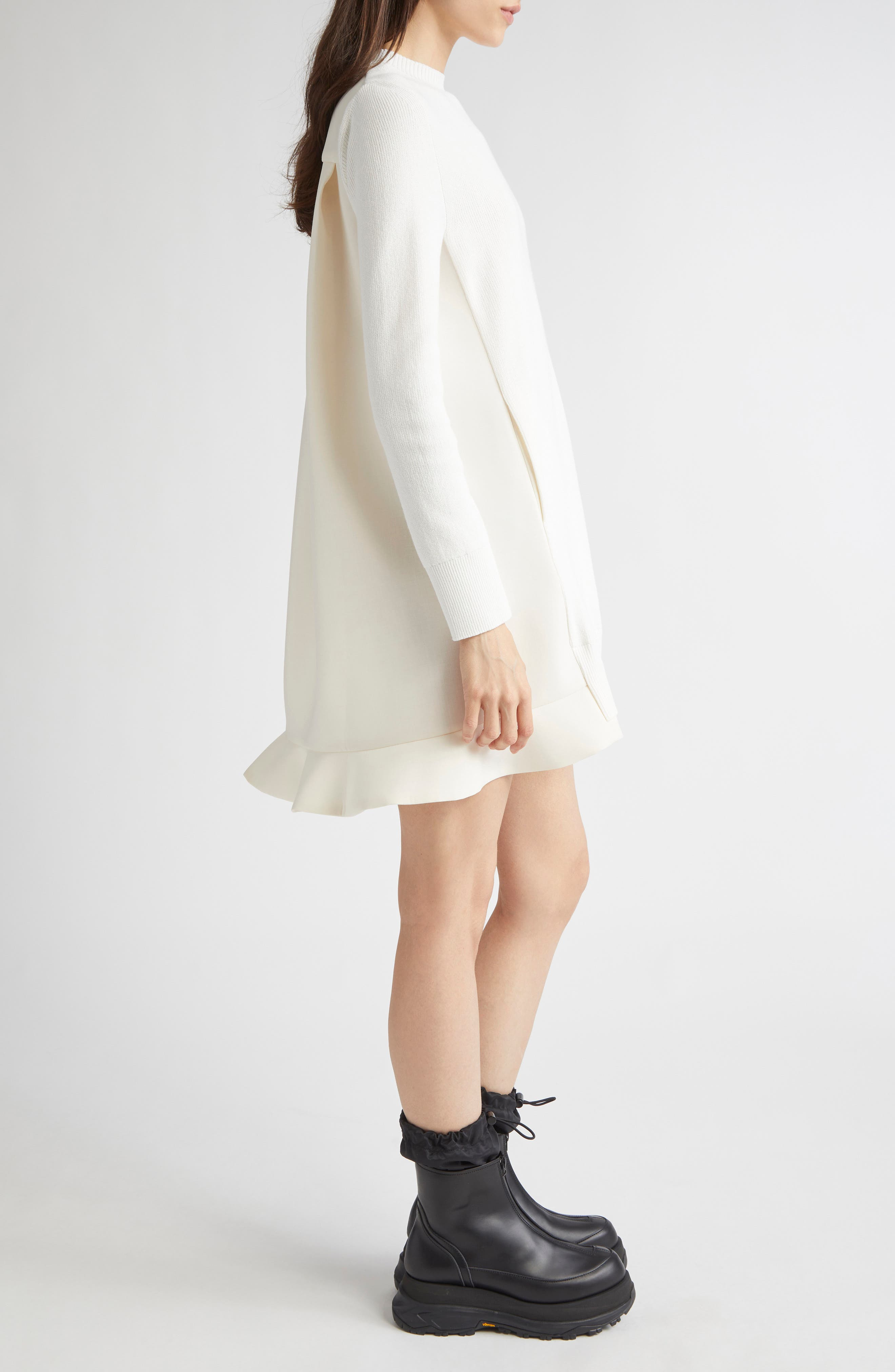 Sacai Suiting Mixed Media Long Sleeve Sweater Dress in Off White at Nordstrom - 3