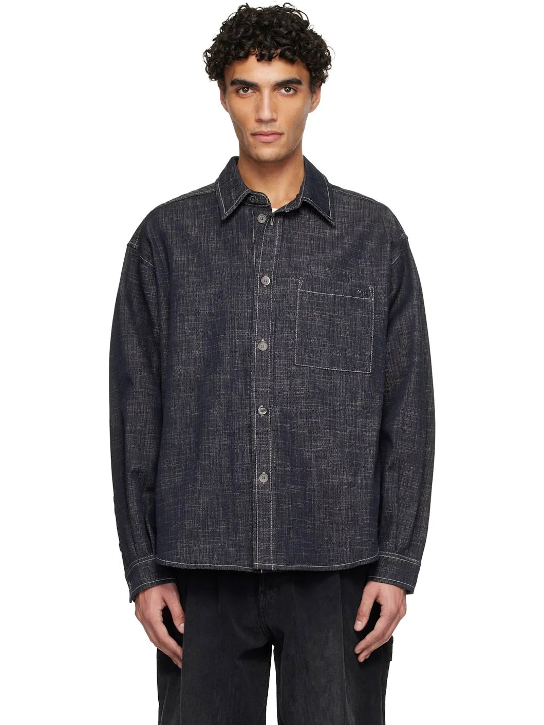 Navy Denim-Like Shirt - 1