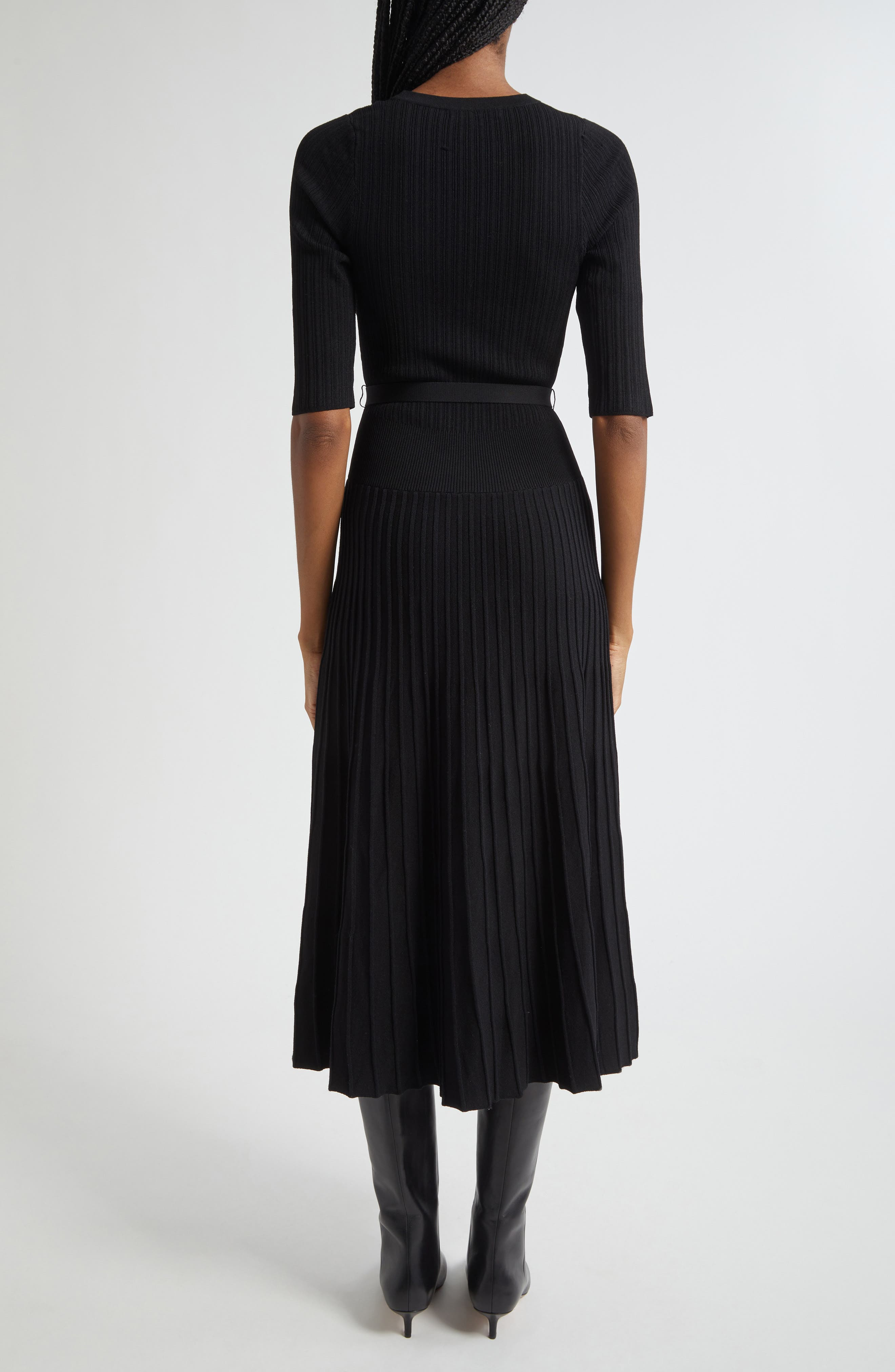 Veronica Beard Elthea Elbow Sleeve Rib Knit Dress in Black at Nordstrom - 2