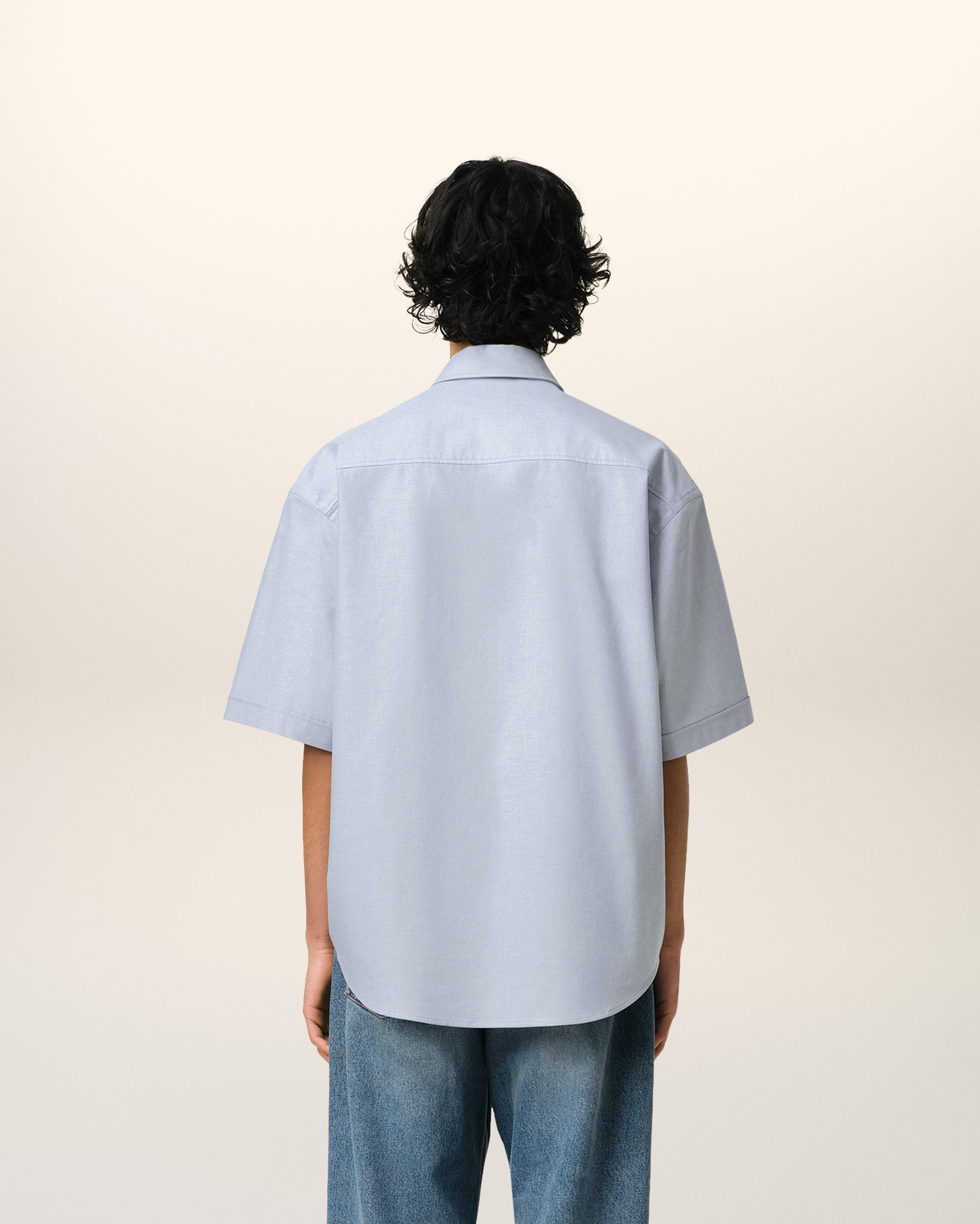 BLUE COTTON BOXY FIT SHORT SLEEVES SHIRT - 5