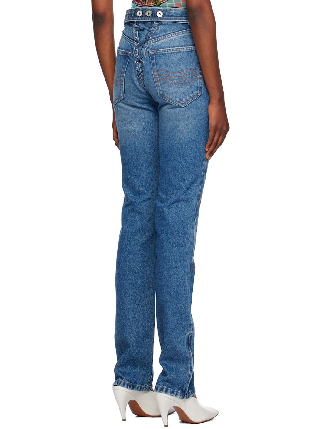 Blue Lace-Up Jeans - 3