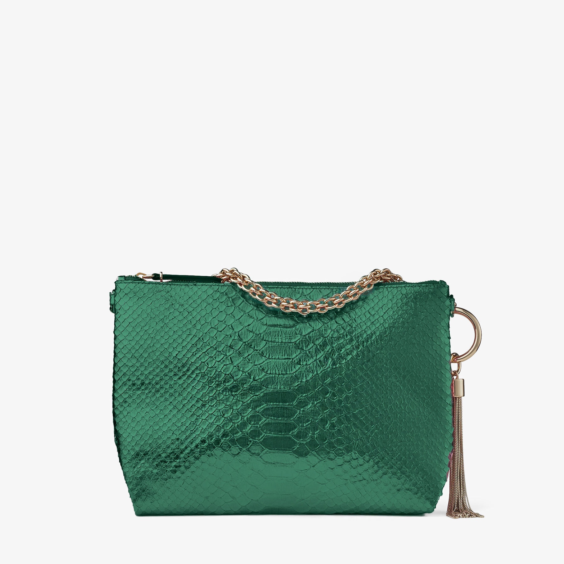 Callie
Dark Green Metallic Snake Printed Leather Clutch Bag - 4
