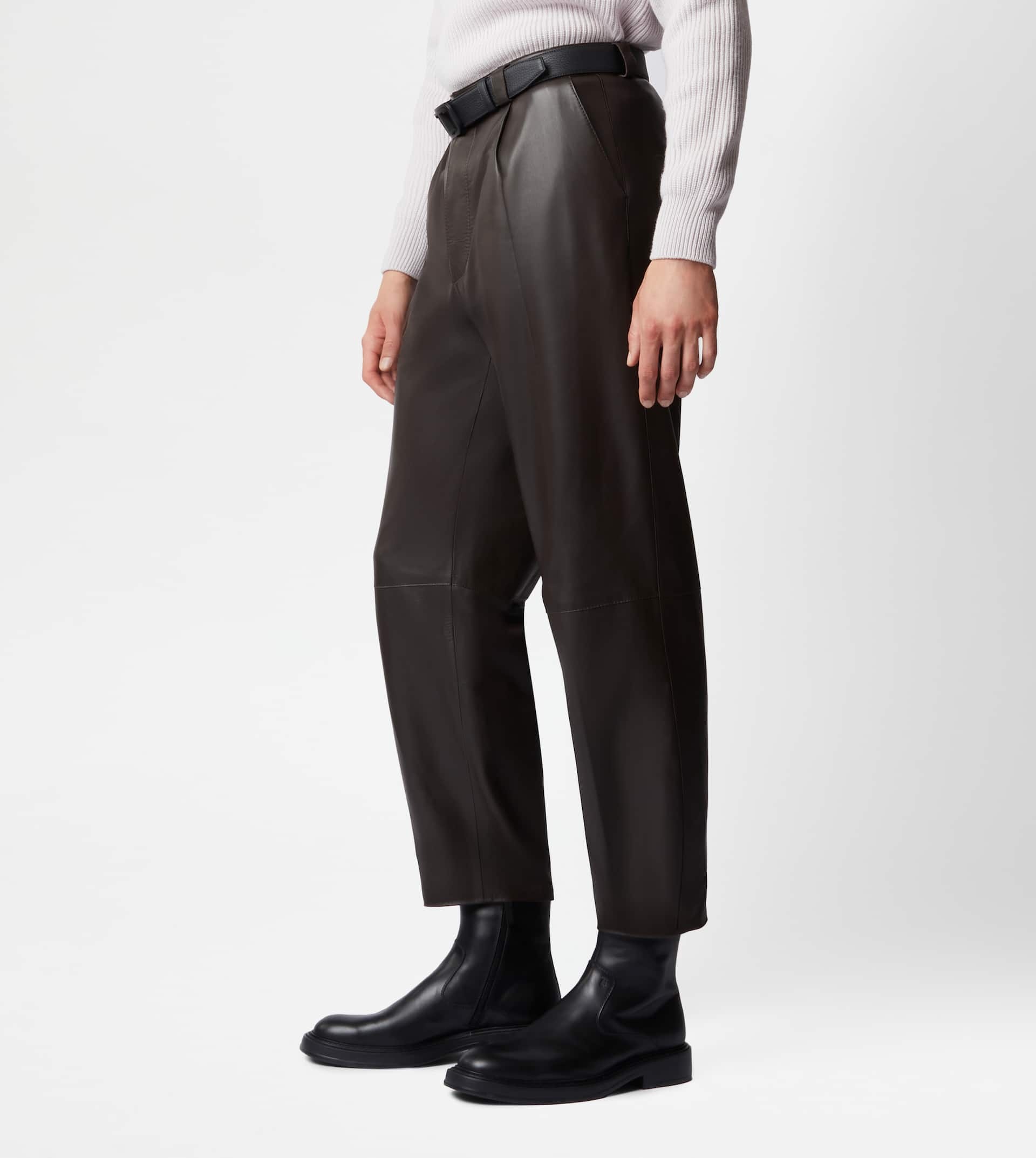 PANTS IN NAPPA LEATHER - BROWN - 2