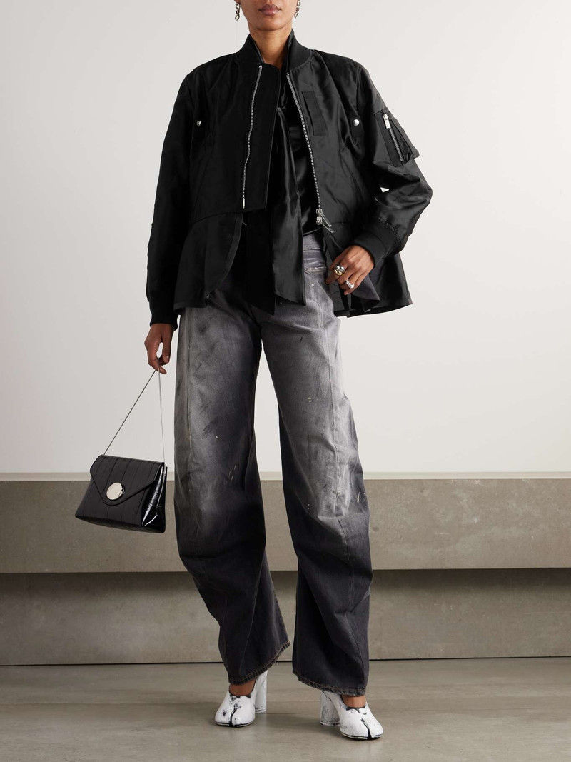 sacai Grosgrain-trimmed quilted satin peplum jacket Black outlook