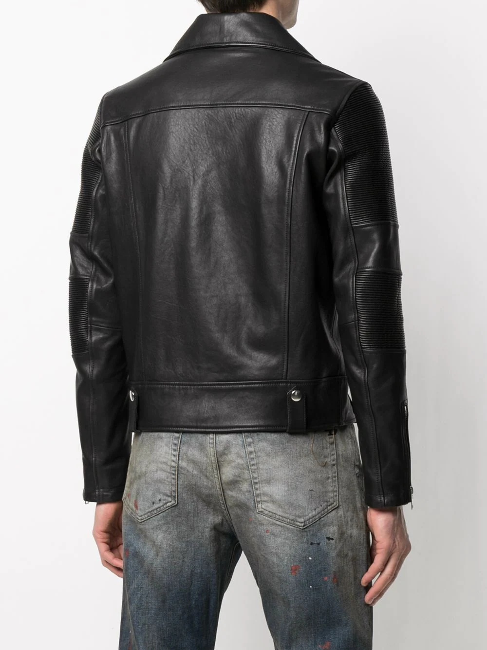 ribbed panelling biker jacket - 4