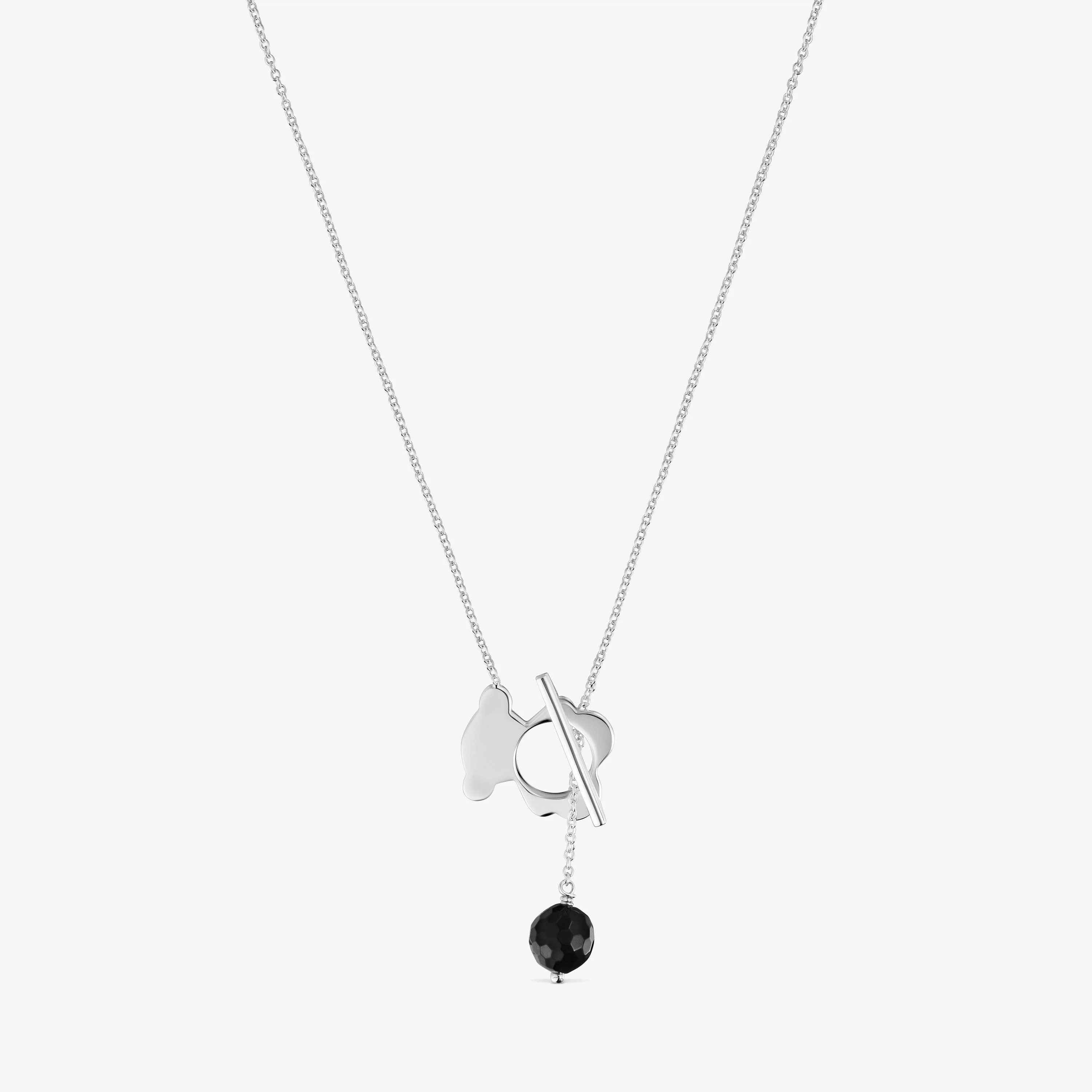 Short silver and onyx bear Necklace I-Bear - 1