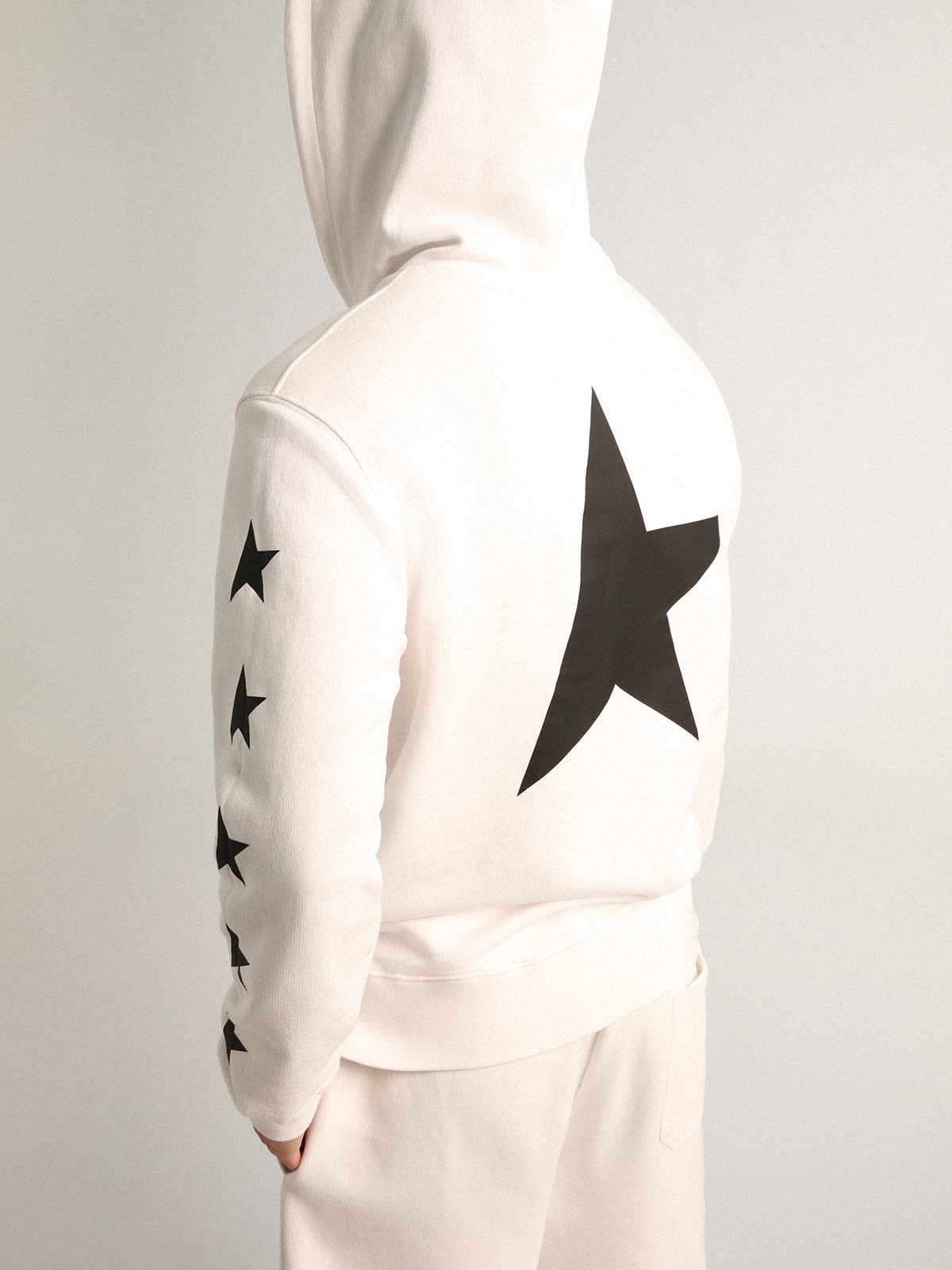 Alighiero Star Collection hooded sweatshirt in vintage white with contrasting black stars - 4