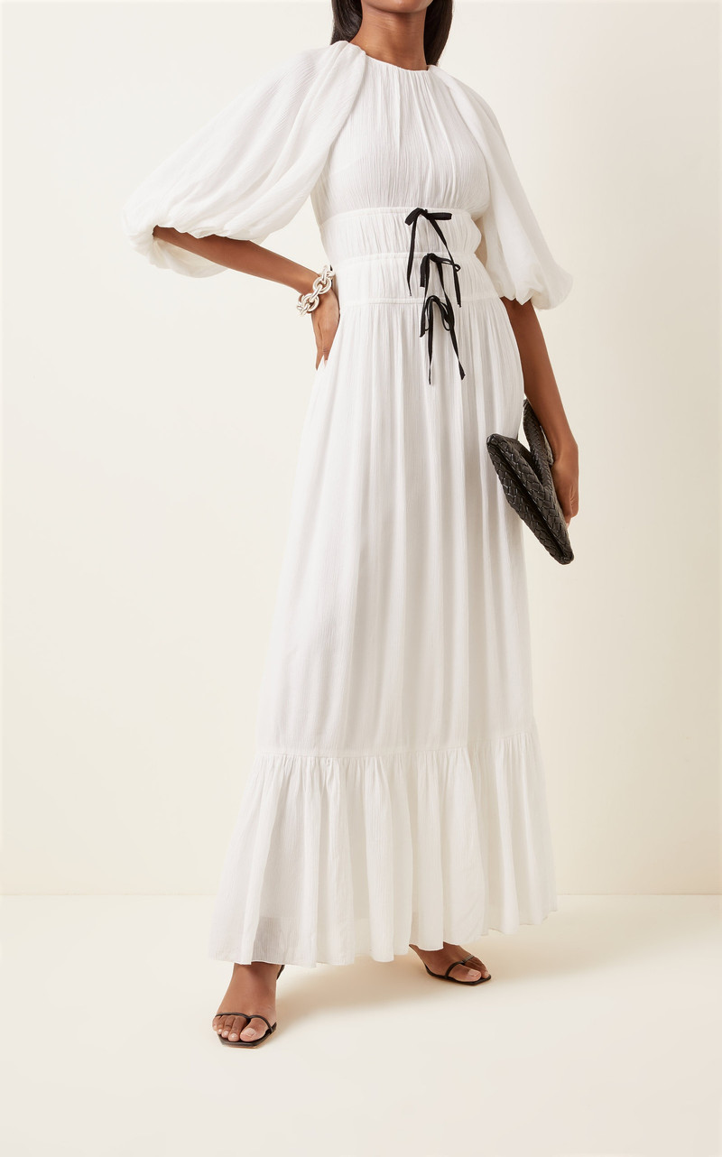 Erdem Marlyn Bow-Detailed Crinkled Crepe Maxi Dress white outlook