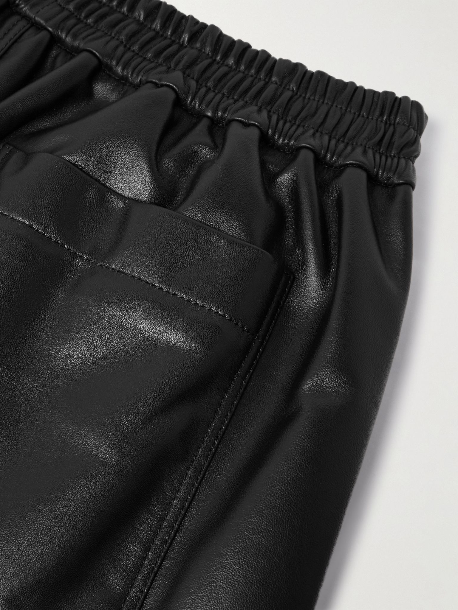 Wide-Leg Logo-Debossed Leather Shorts Black - 5