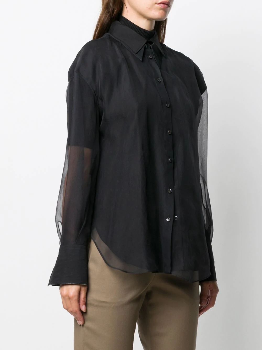 sheer-sleeve silk shirt - 3