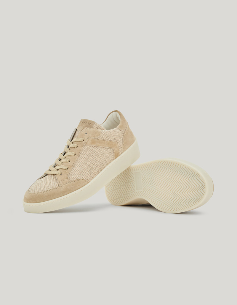 CANALI NUVOLA BEIGE WOVEN CANVAS AND SUEDE SNEAKERS 2