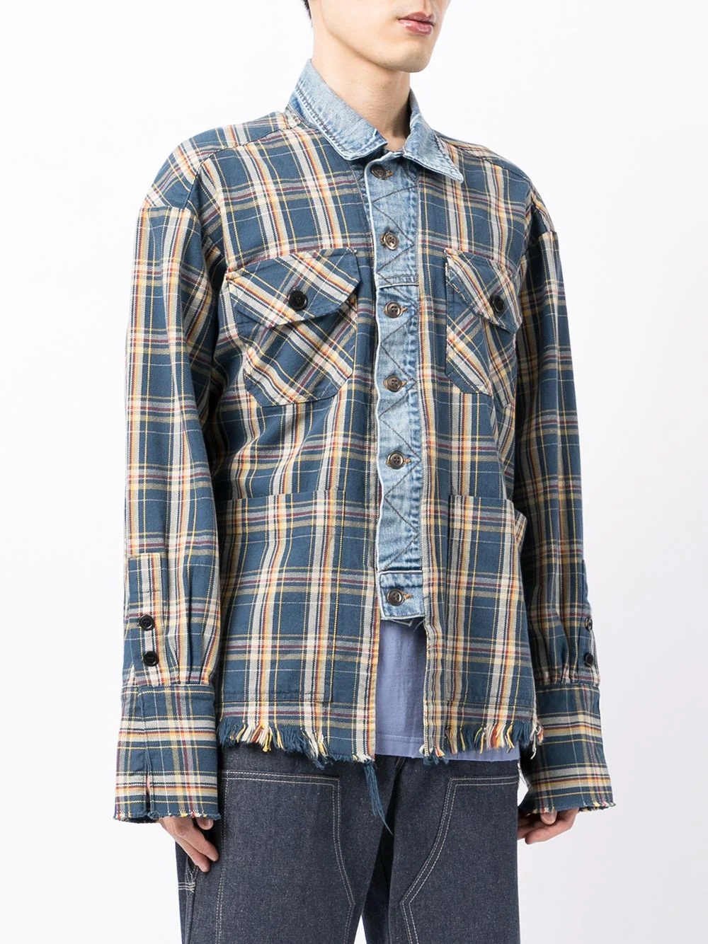 denim-panel shirt - 3