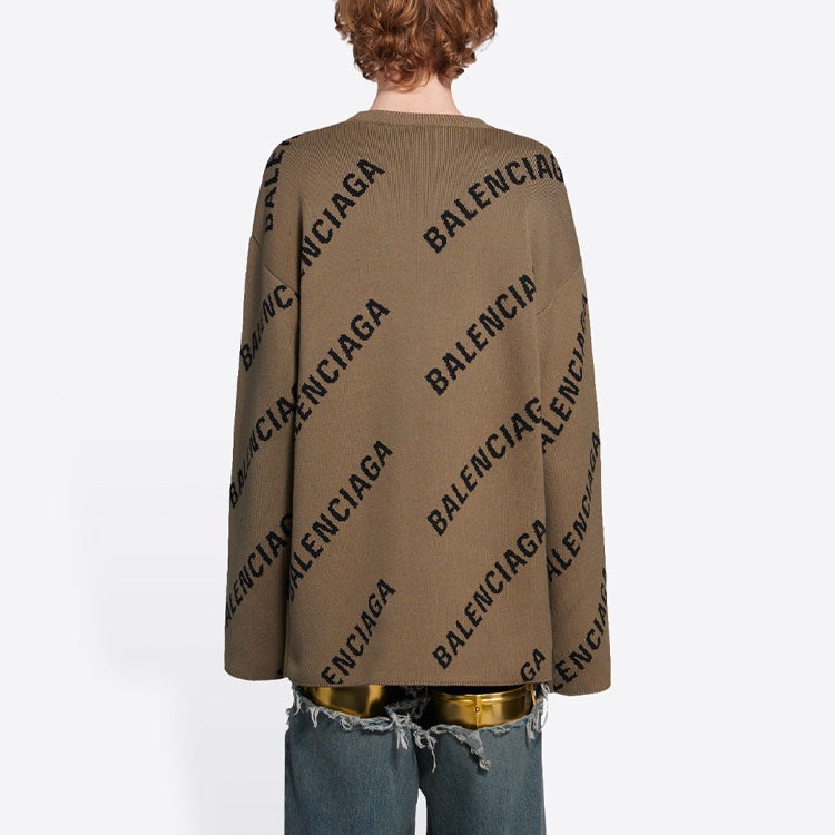 Balenciaga All Over Logo Crewneck Wool Knit Sweater 'Light Brown' 657401T32002900 - 4