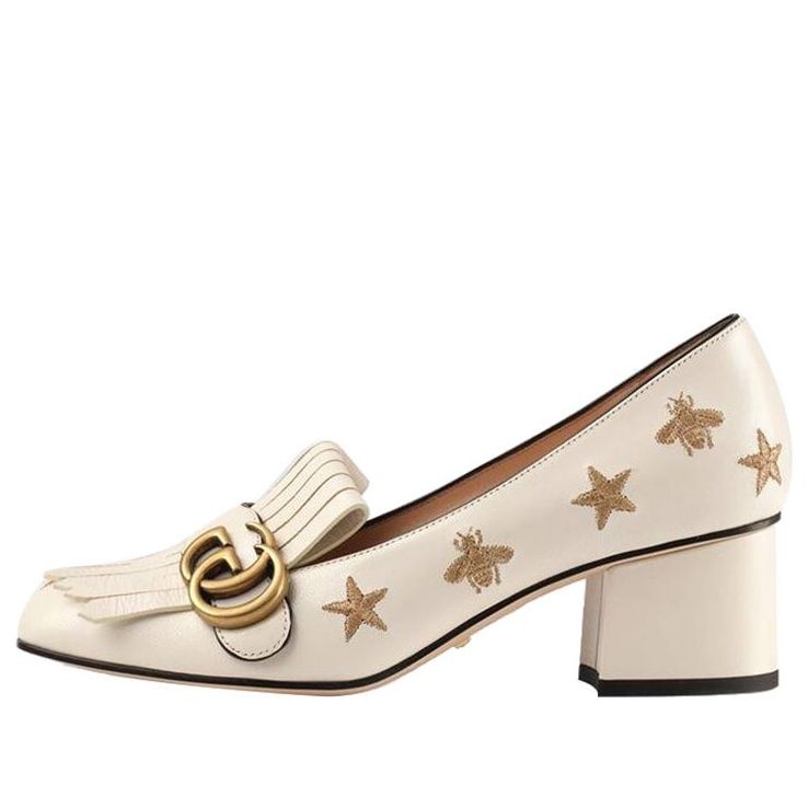 (WMNS) Gucci Marmont Embroidered Leather Mid-heel Pump 'Bee Star-White' 551548-D3V00-9022 - 1