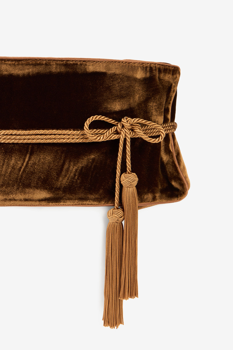 Chocolate corset belt in velvet with tassels 4