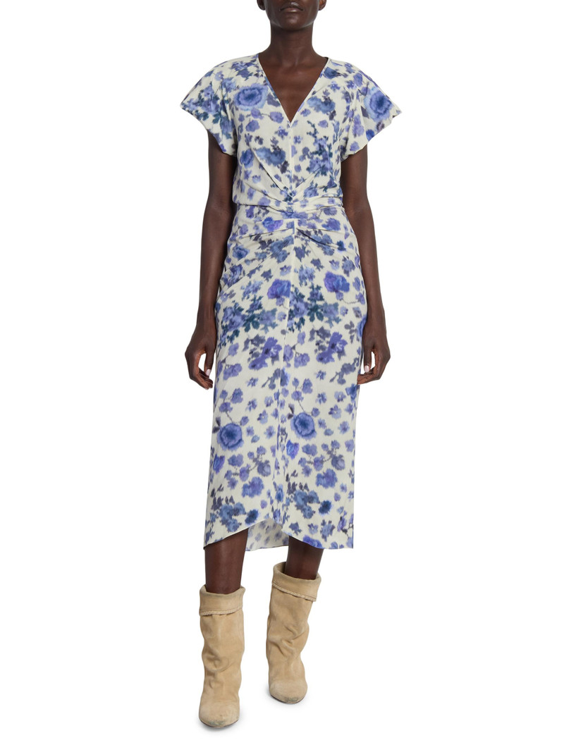 Women's Terenae Floral Ruched Stretch-Silk Midi-Dress - Blue 3