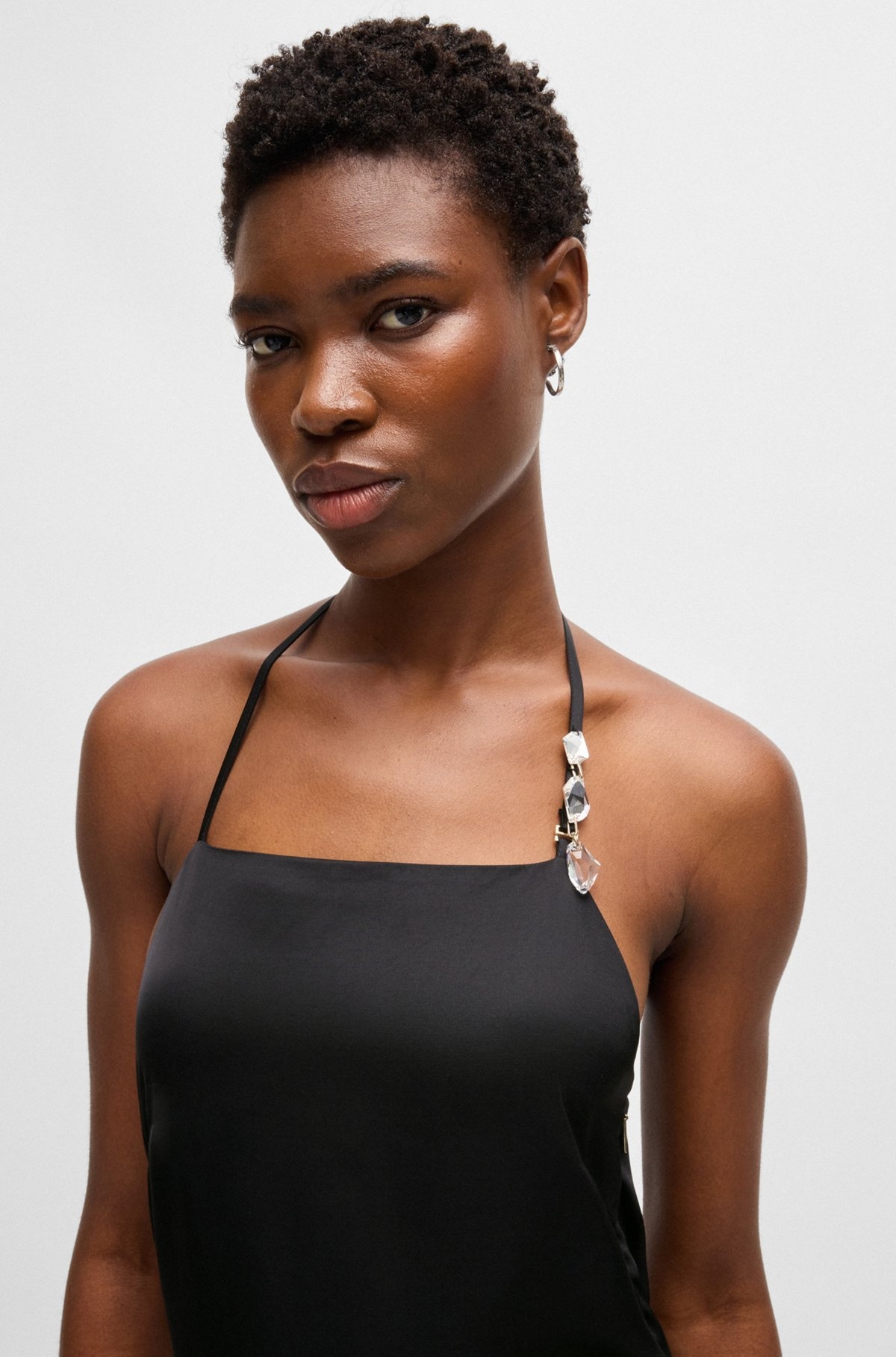 HALTER-STRAP DRESS IN SATIN WITH CRYSTAL TRIM - 5