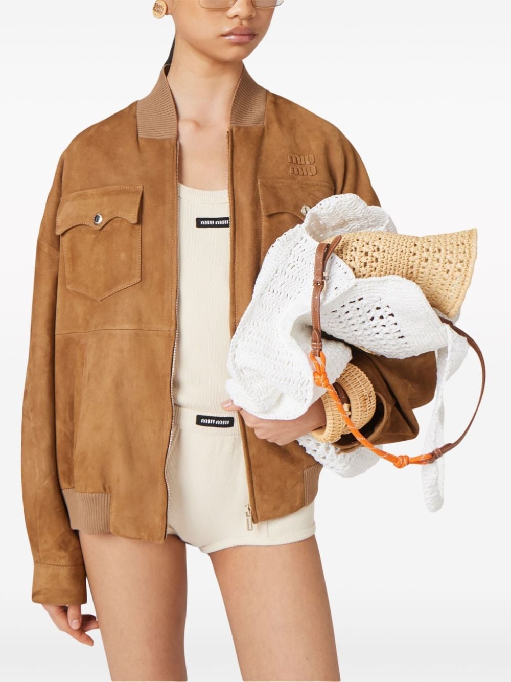 logo-lettering suede jacket - 4