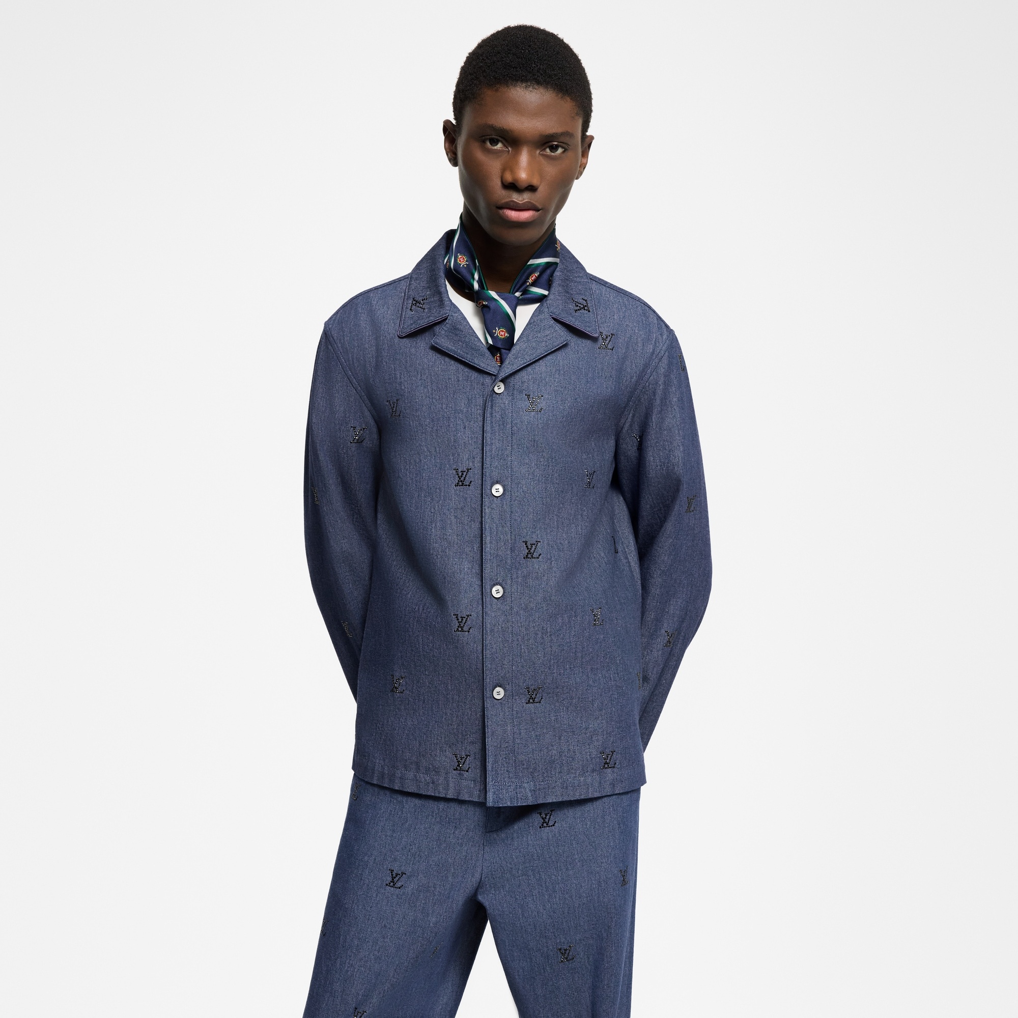 LV Blason Embellished Denim Pajama Shirt - 2