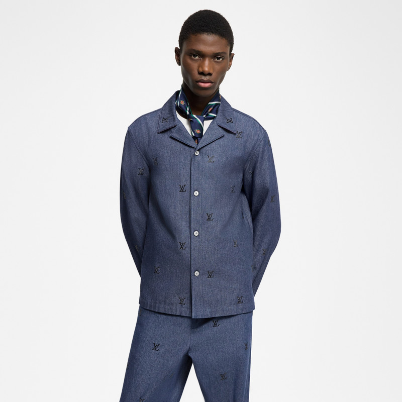 Louis Vuitton LV Blason Embellished Denim Pajama Shirt outlook