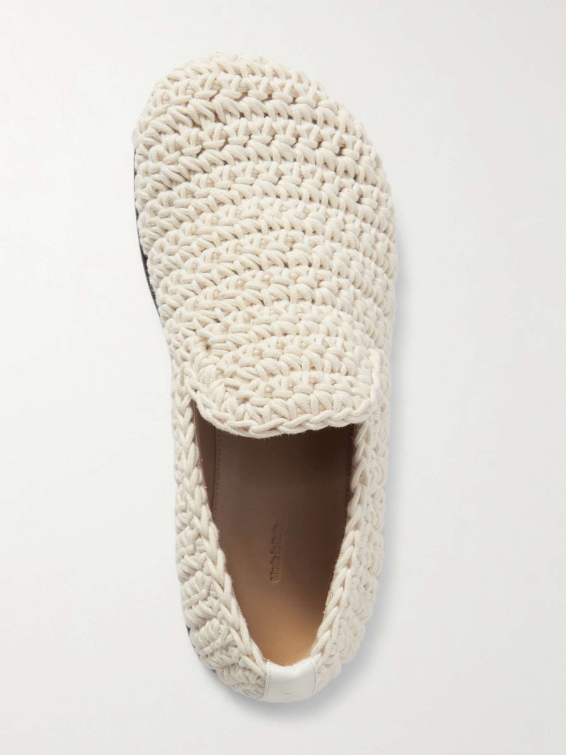 Crocheted leather-trimmed cotton loafers 5