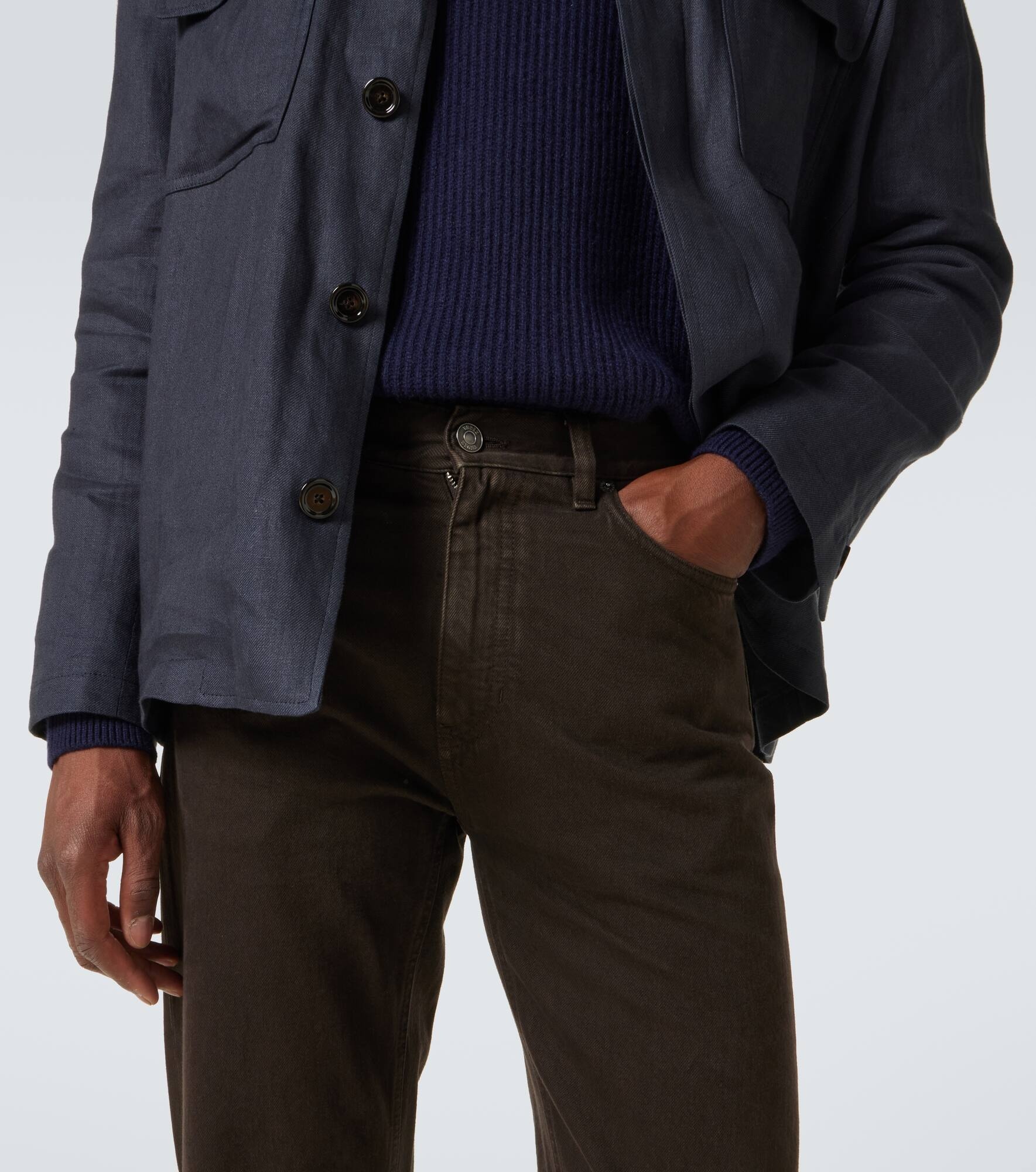 Leather-trimmed cotton straight pants - 5