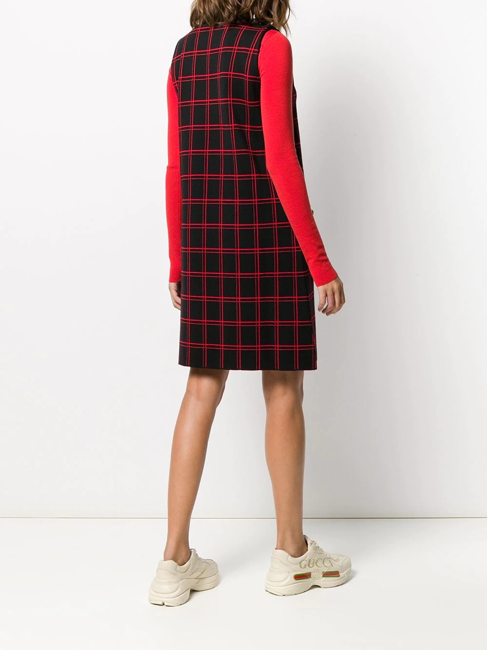 sleeveless checked mini dress - 4