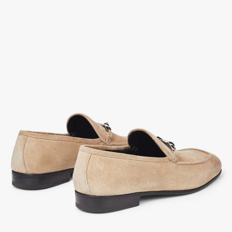 JIMMY CHOO Marti Reverse
Stone Velvet Suede Loafers with Chain Embellishment outlook