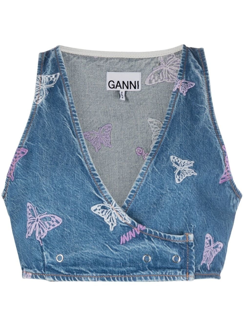 embroidered denim crop top - 1