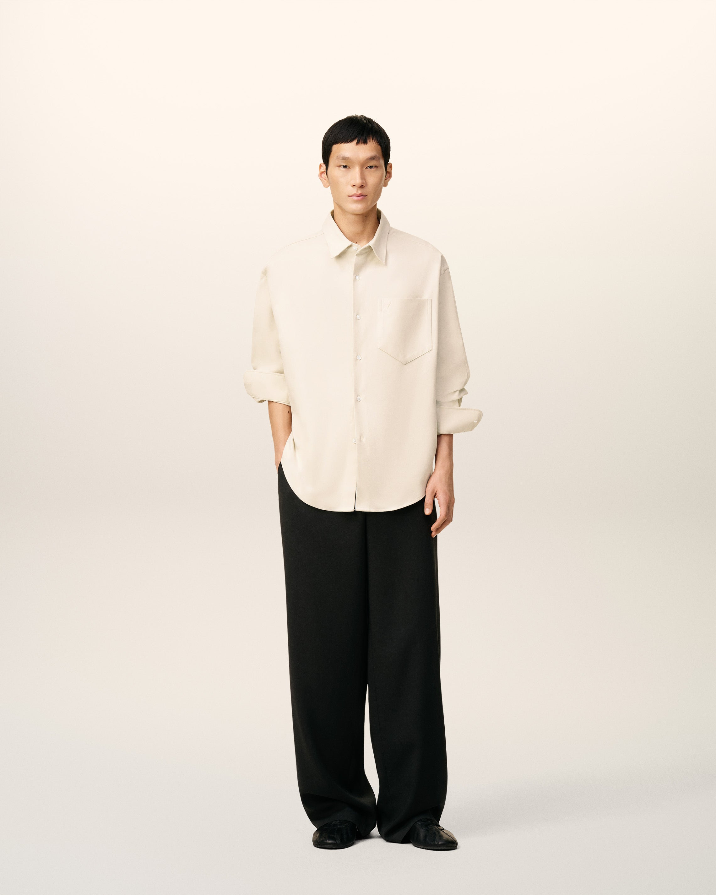 BEIGE COTTON EMBOSSED AMI DE COEUR BOXY SHIRT - 2