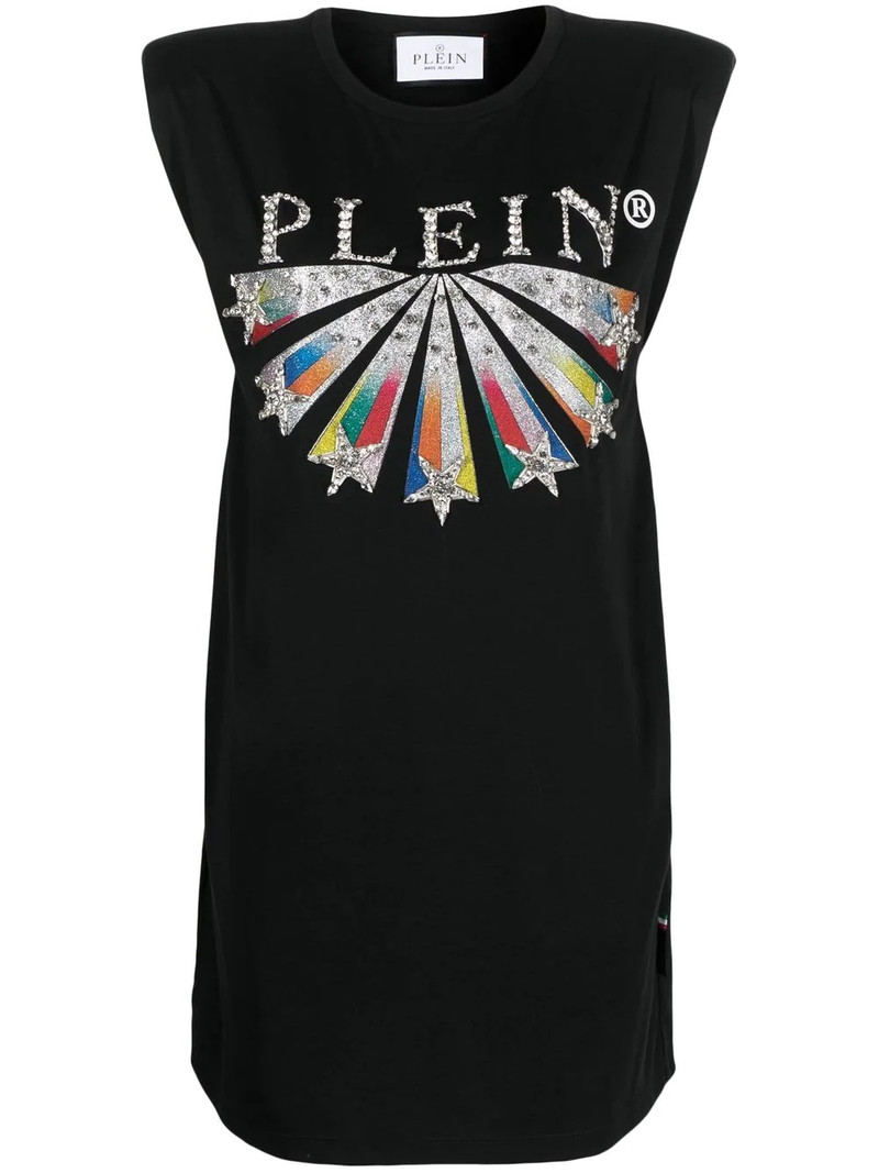 embellished logo-print T-shirt dress 1