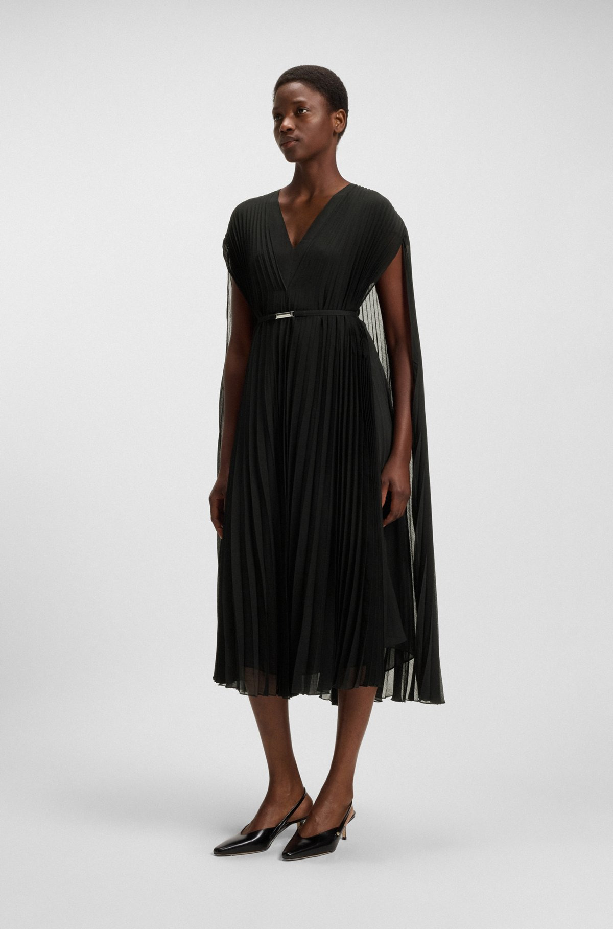 BELTED DRESS IN CRINKLE CHIFFON WITH OVERLAY - 3