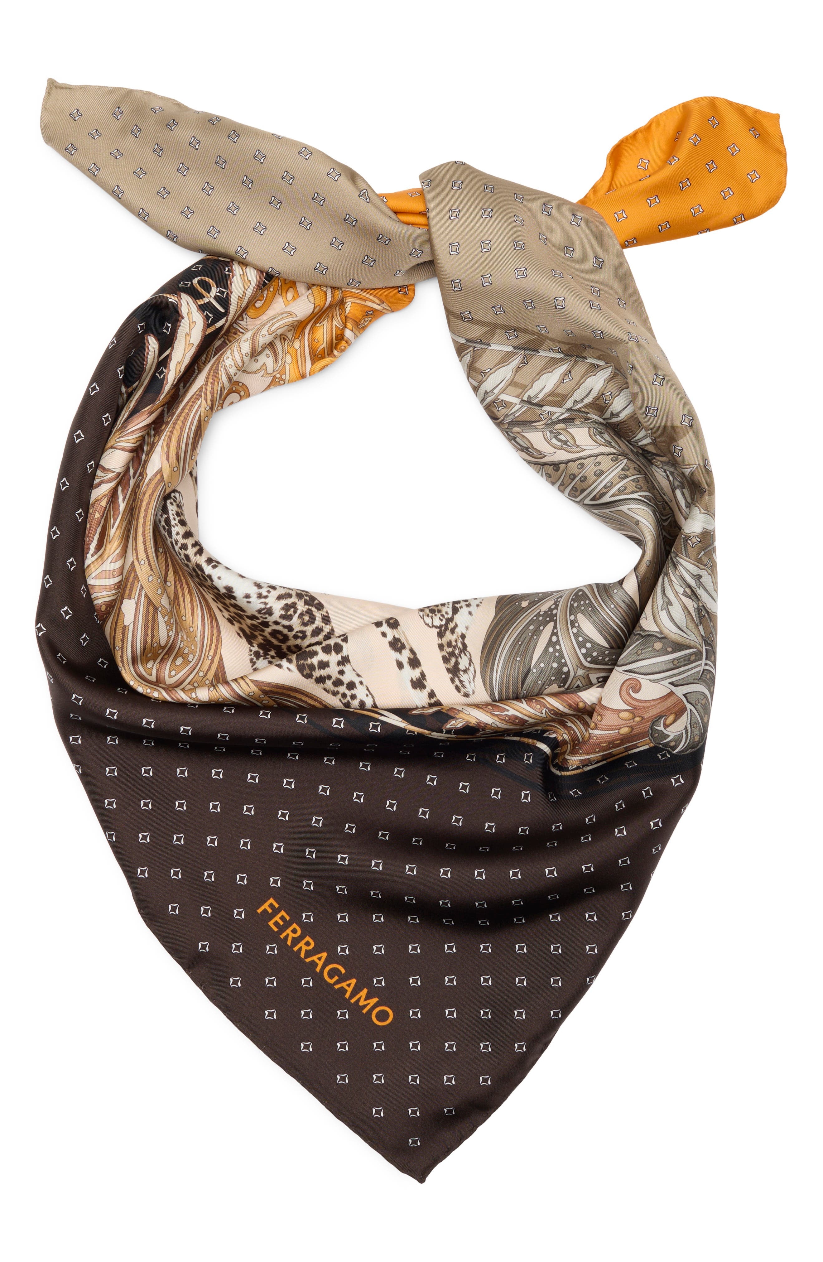 FERRAGAMO Madras 2 Silk Twill Square Scarf in Verde Marrone at Nordstrom - 2
