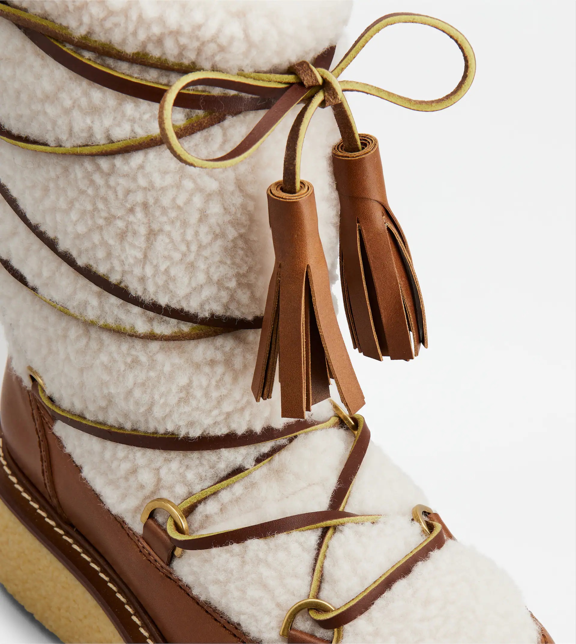 PLATFORM ANKLE BOOTS IN LEATHER AND WOOL - BROWN, OFF WHITE - 5