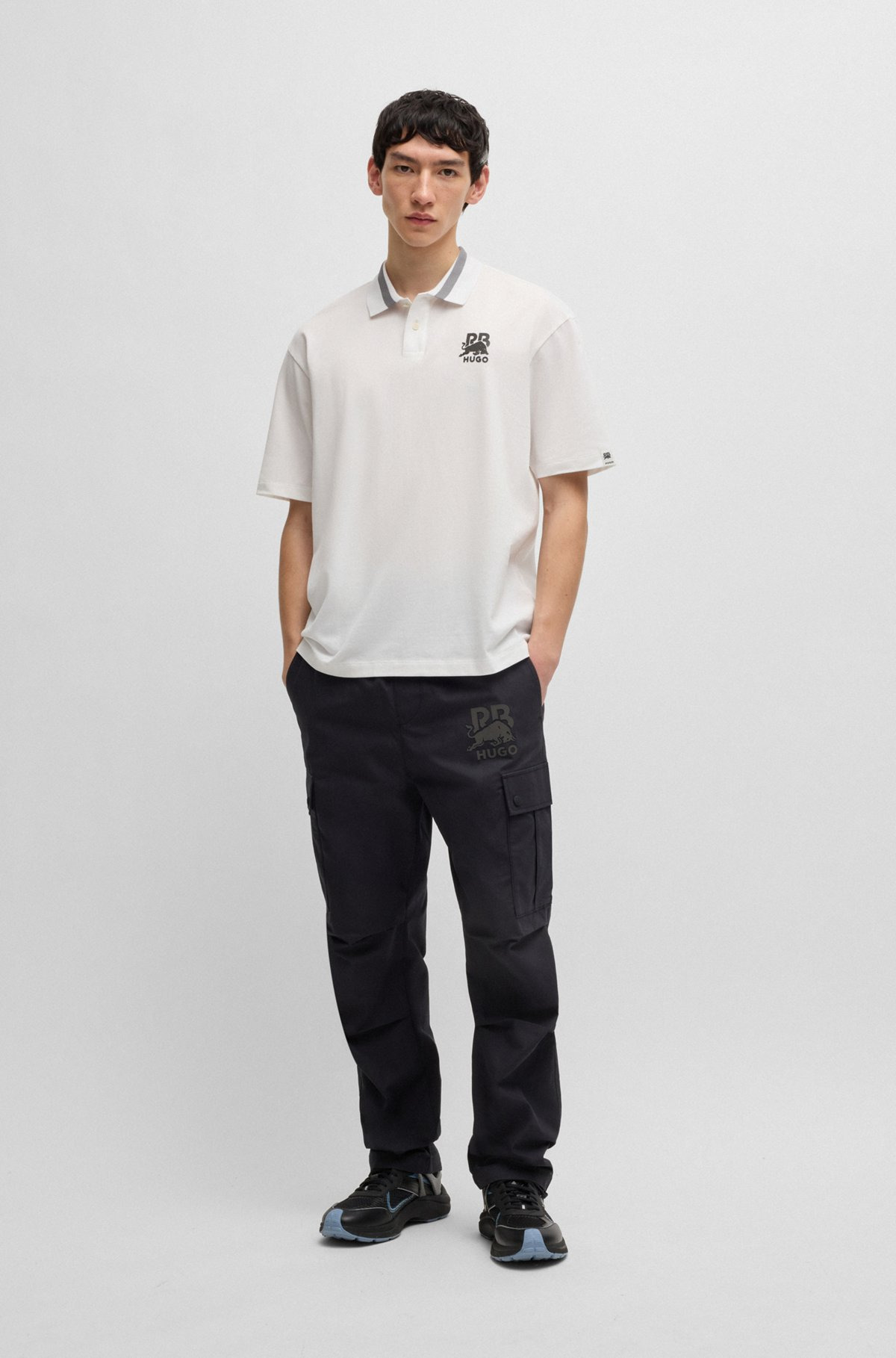 HUGO X RB STRETCH-COTTON POLO SHIRT WITH CARBON STEALTH LOGO - 4