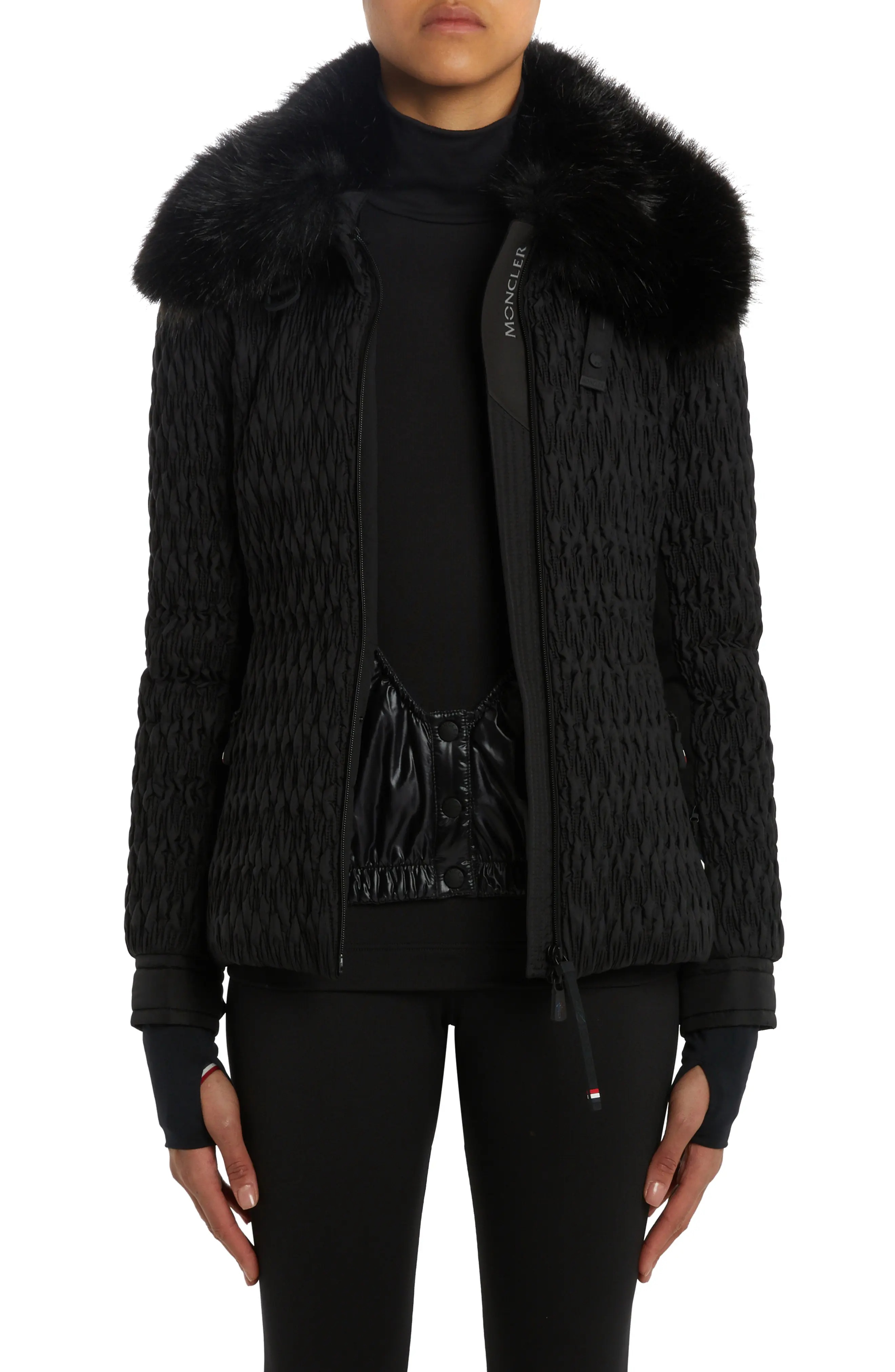 Plantrey Pleated Belted Down Jacket with Removable Faux Fur Collar - 4